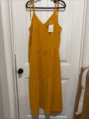Mustard Yellow Tiered Spaghetti-strap Dress